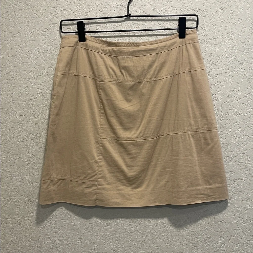 Tory Burch Khaki Mini Skirt Gold Button Front Belted Size 0 Preppy Classic